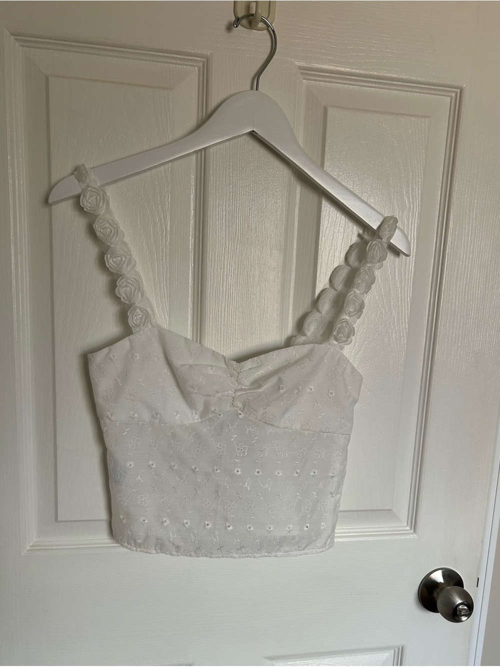 Princess Polly White Eyelet Cropped Camisole with Rosette Straps
